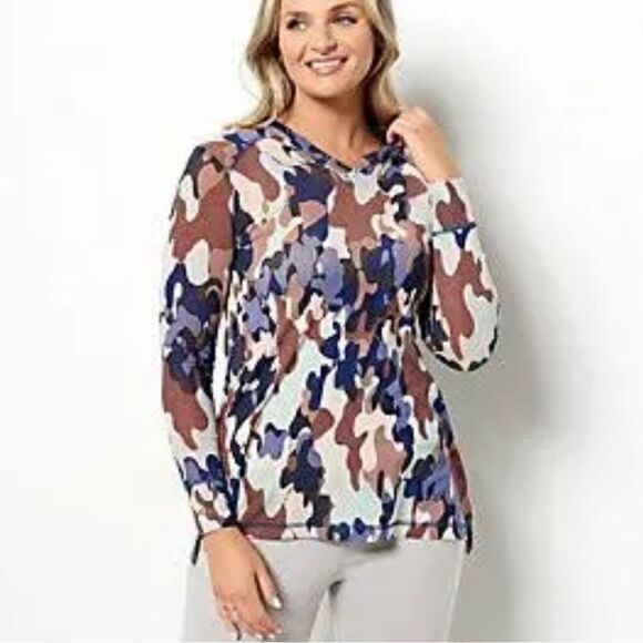 Logo lounge Lori Goldstein semi sheer mesh hoody top camo neutral 1X - Picture 7 of 7